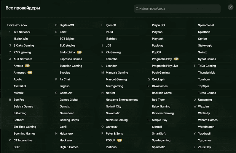Провайдеры в Riobet Casino